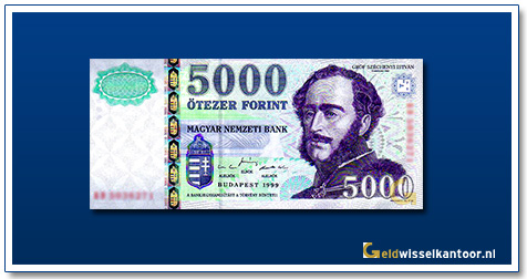 Geldwisselenkantoor-5000-Forint-Istvan-Szechenyi-Hongarije-1999