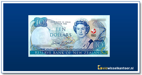 Geldwisselkantoor-10-Dollar-Queen-Elizabeth-II-1990-Nieuw-Zeeland