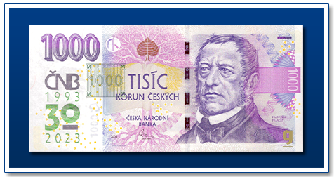 Czech Republic 1000 Korun 2023-commemorates the 30th anniversary of the Czech National Bank banknote front